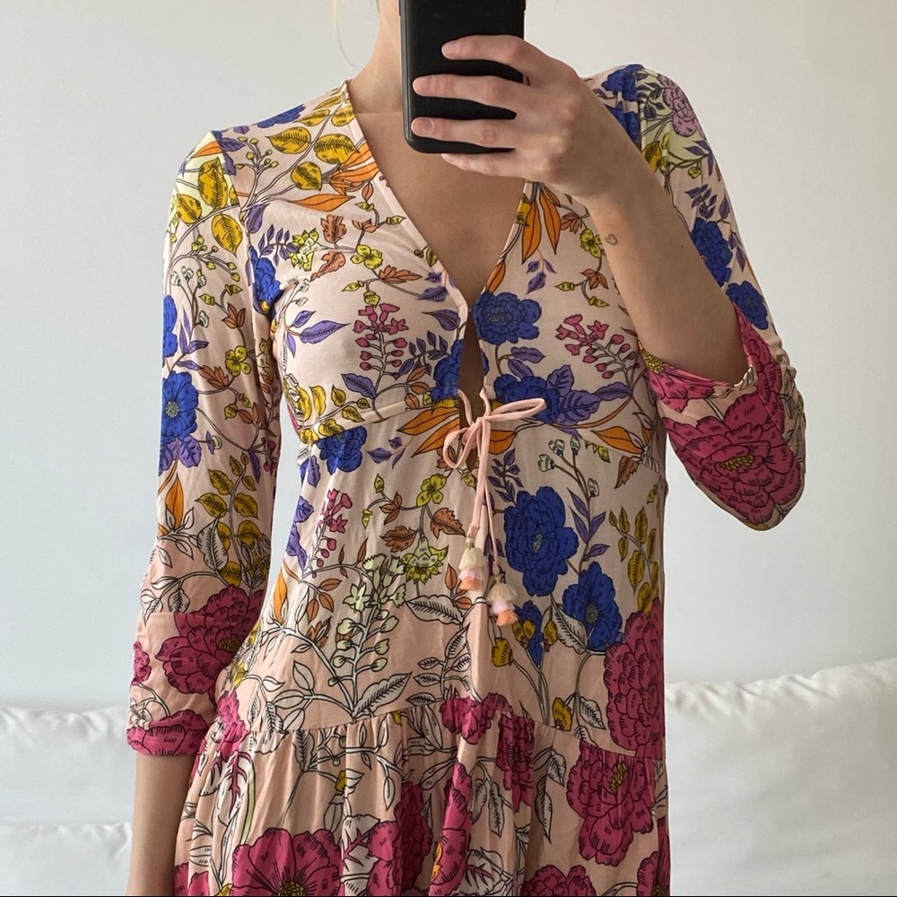 Hale Bob Floral Print Long Sleeve Mini Dress Size S - Picture 4 of 5